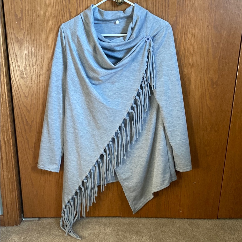 Gray Fringe Poncho